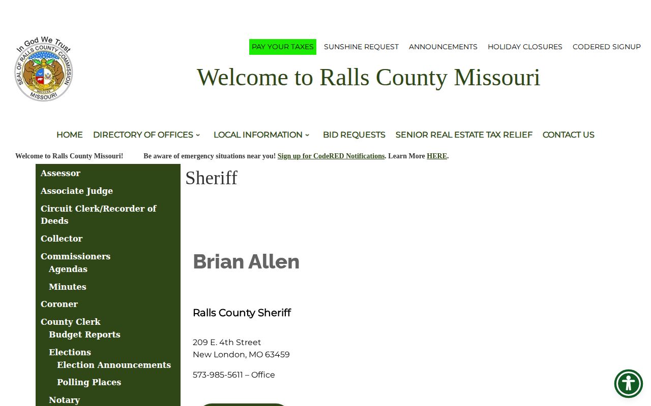 Ralls County Sheriff official contact page for warrant information