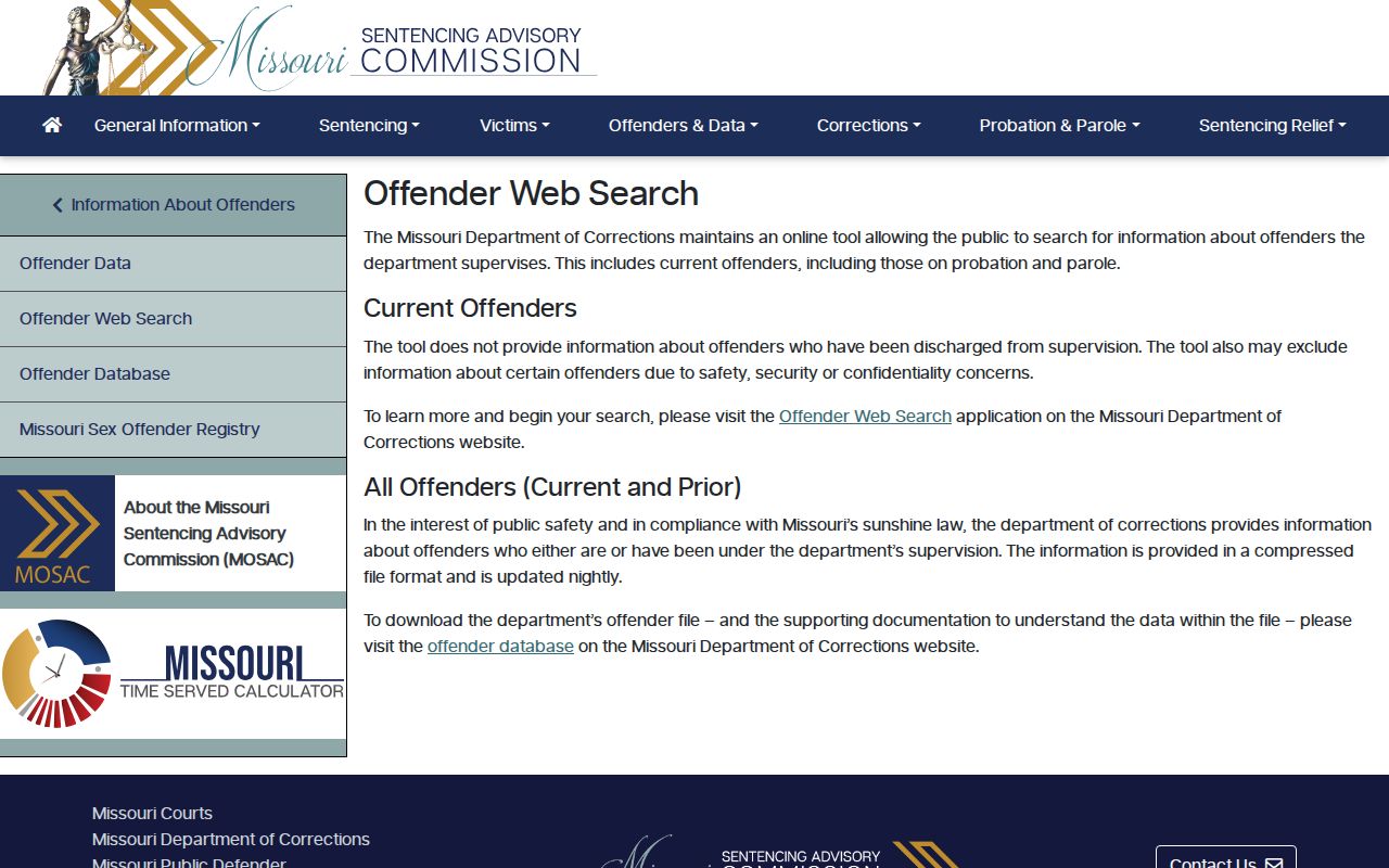 Ralls County Missouri Department of Corrections offender record search explanation